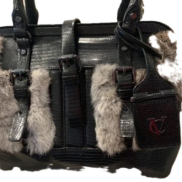 Vince Camuto VC Signature Liz Satchel Leather & Rabbit Fur Handbag NWT $498.00 - Picture 5 of 8
